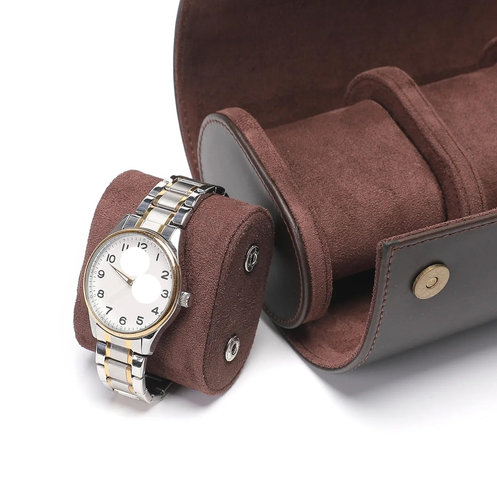 Scatola for Rotoli Di Orologi Da 2 Pezzi Per Orologi | Custodia in vera pelle con 1/2/3 slot(2 Dark Brown)