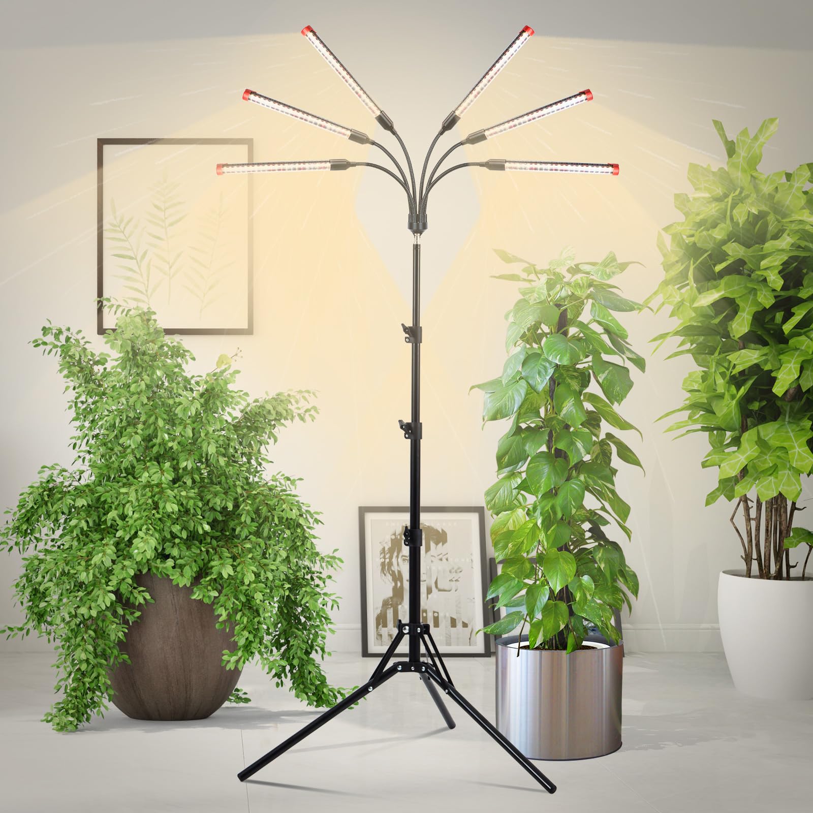 Pflanzenlampe Vollspektrum für Zimmerpflanzen 54W mit Ständer, Pflanzenlicht mit High PPFD Wachstumslampen für Gewächshaus Garten, Blumen, Gemüse, Hydroponik, 4/8/12/16H Auto Timer