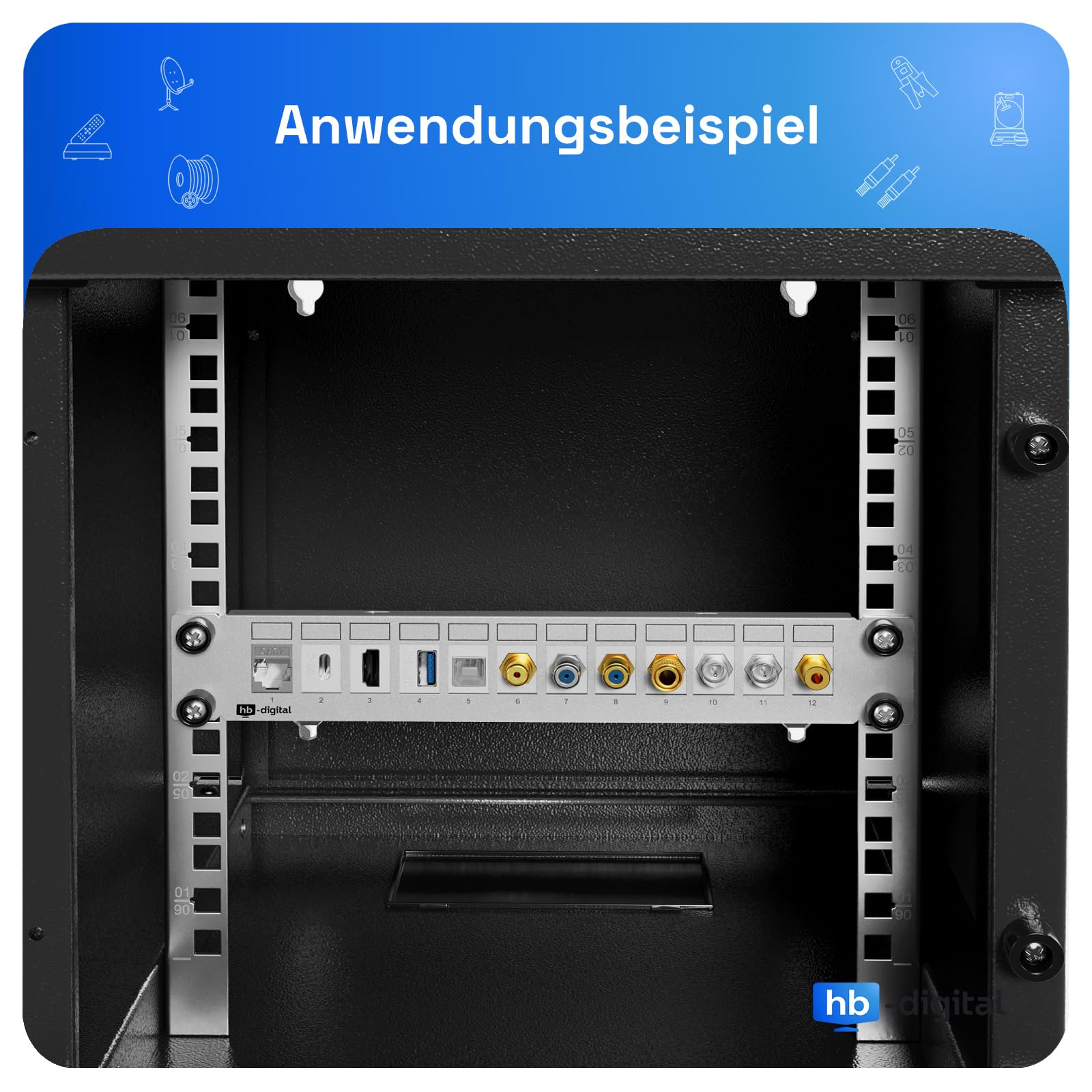 hb-digital Panneau de brassage réseau 12 ports 1U + 12 modules Keystone CAT 7 RJ 45 femelle pour montage mural compatible avec câble de pose CAT 6 CAT 6a Ethernet LAN DSL gris clair