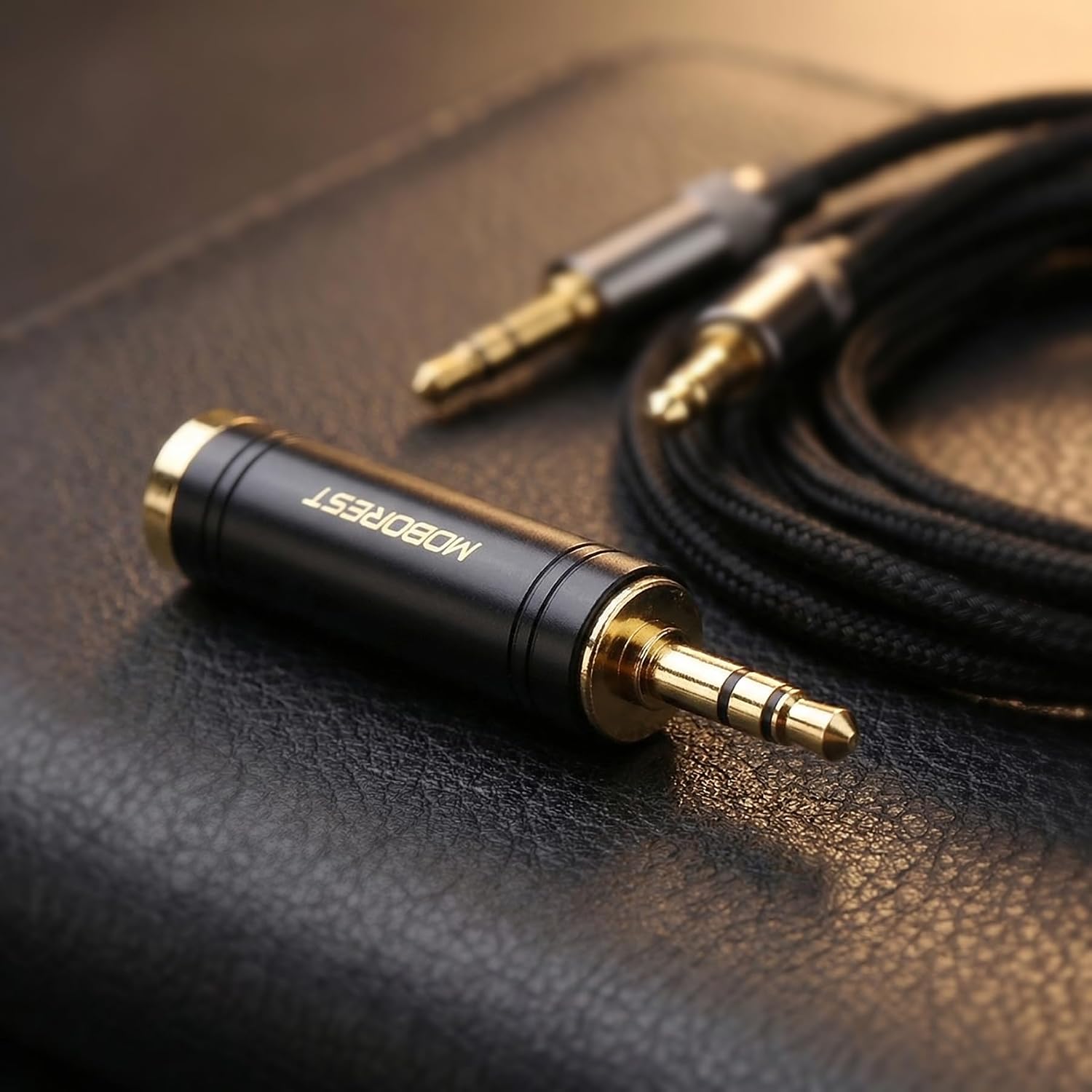 MOBOREST 3.5mm to 1/4'' Stereo Audio Adapter, 1/8'' (3.5mm) Male Plug to 1/4'' (6.35mm) Jack Female Headphone Adapter, Pure Copper Gold-Plated Connector for Amp, Guitar, Piano, Home Theater - Black