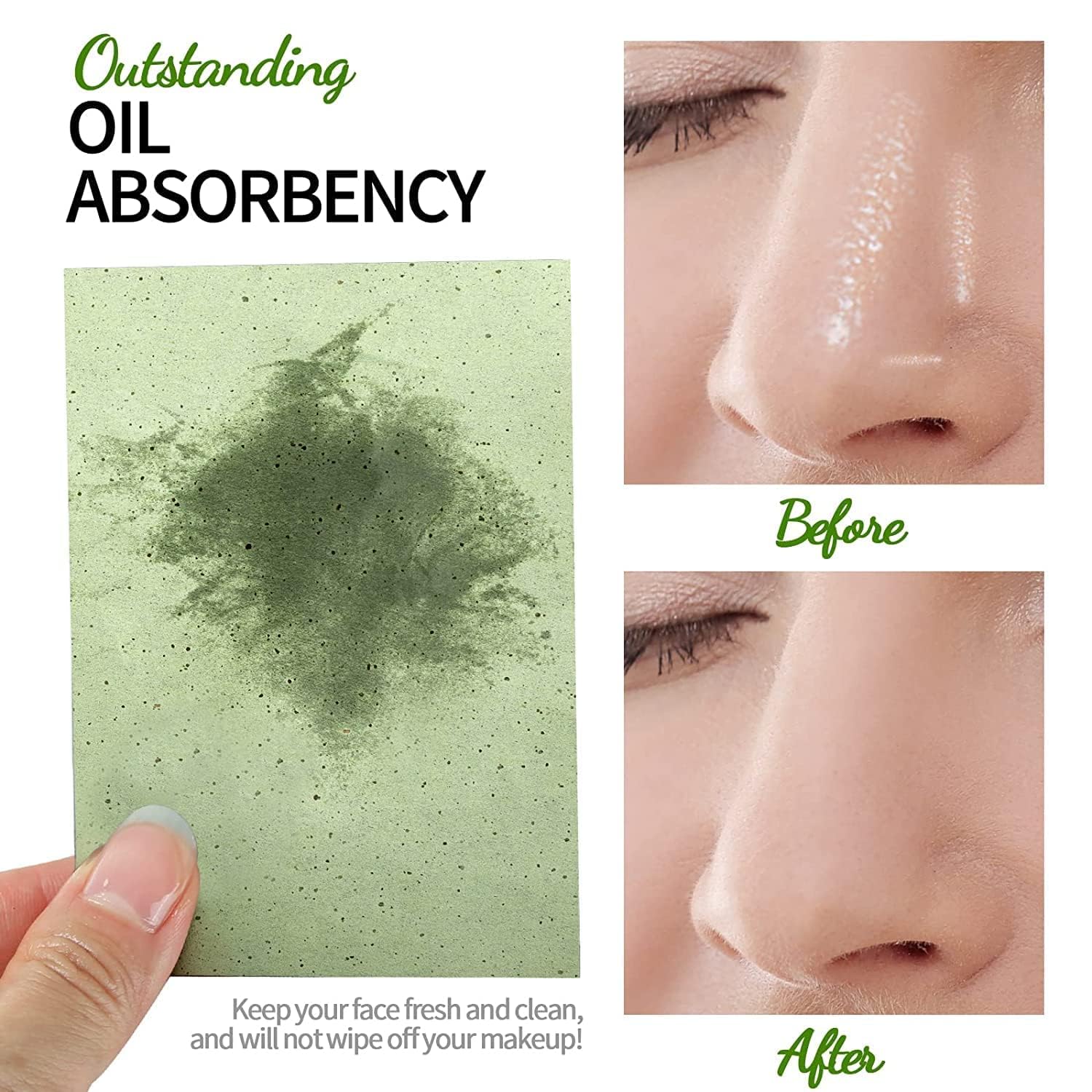 Lerfot Green Tea Infused Premium Oil Blotting Sheets - 100 Pcs Thick Facial Blotting Papers for Oily Skin, Acne Control, and Makeup-Friendly Shine Control - Portable Dispenser Pack for Women and Men 1