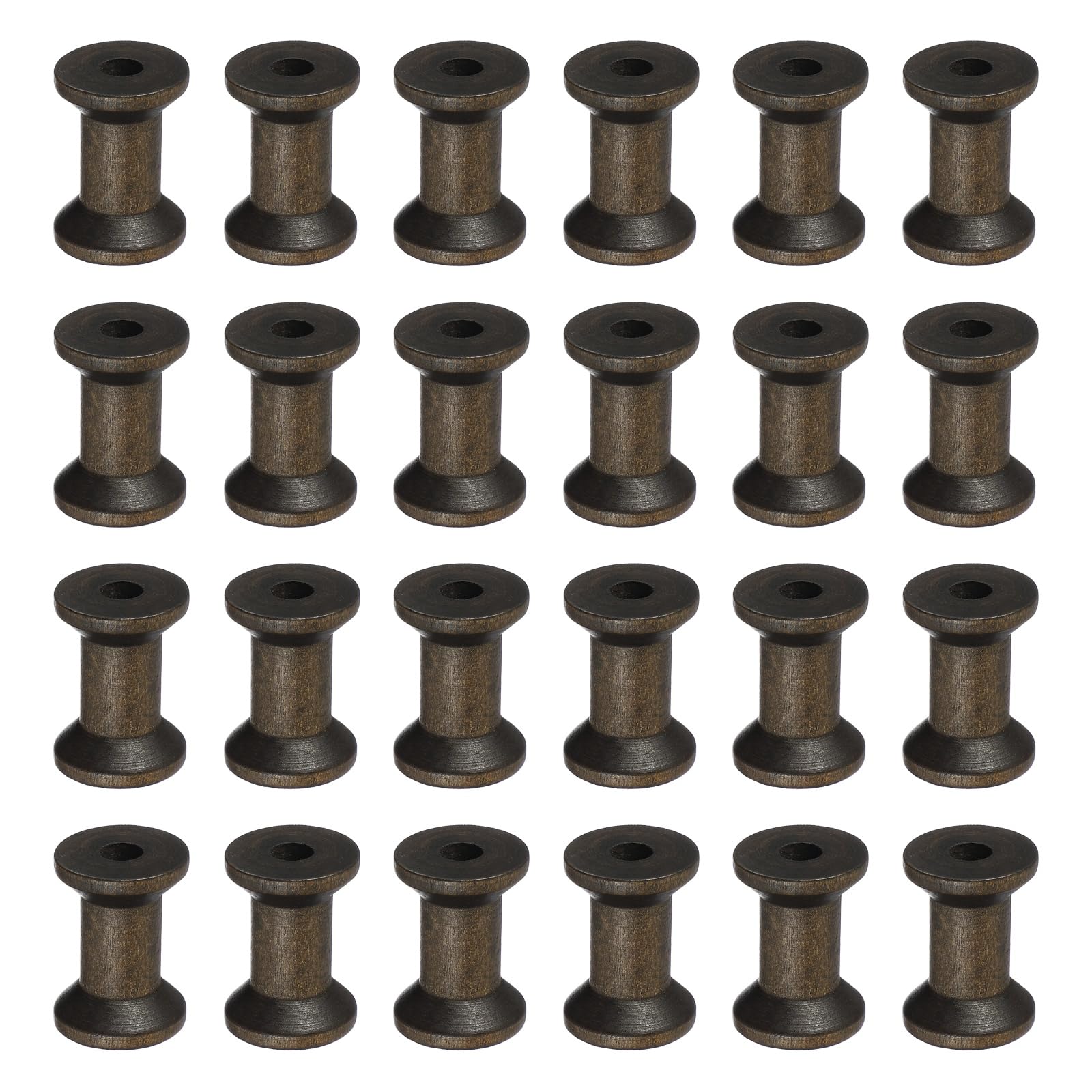 YELARXI Wooden Empty Spools, Empty Sewing Bobbins Thread Holder Unfinished Wood Spool Tool Rotatable -Fit for (Textile Wire Weaving/Arts DIY/Embroidery) 1.2 in & 24 Pcs & Dark Brown