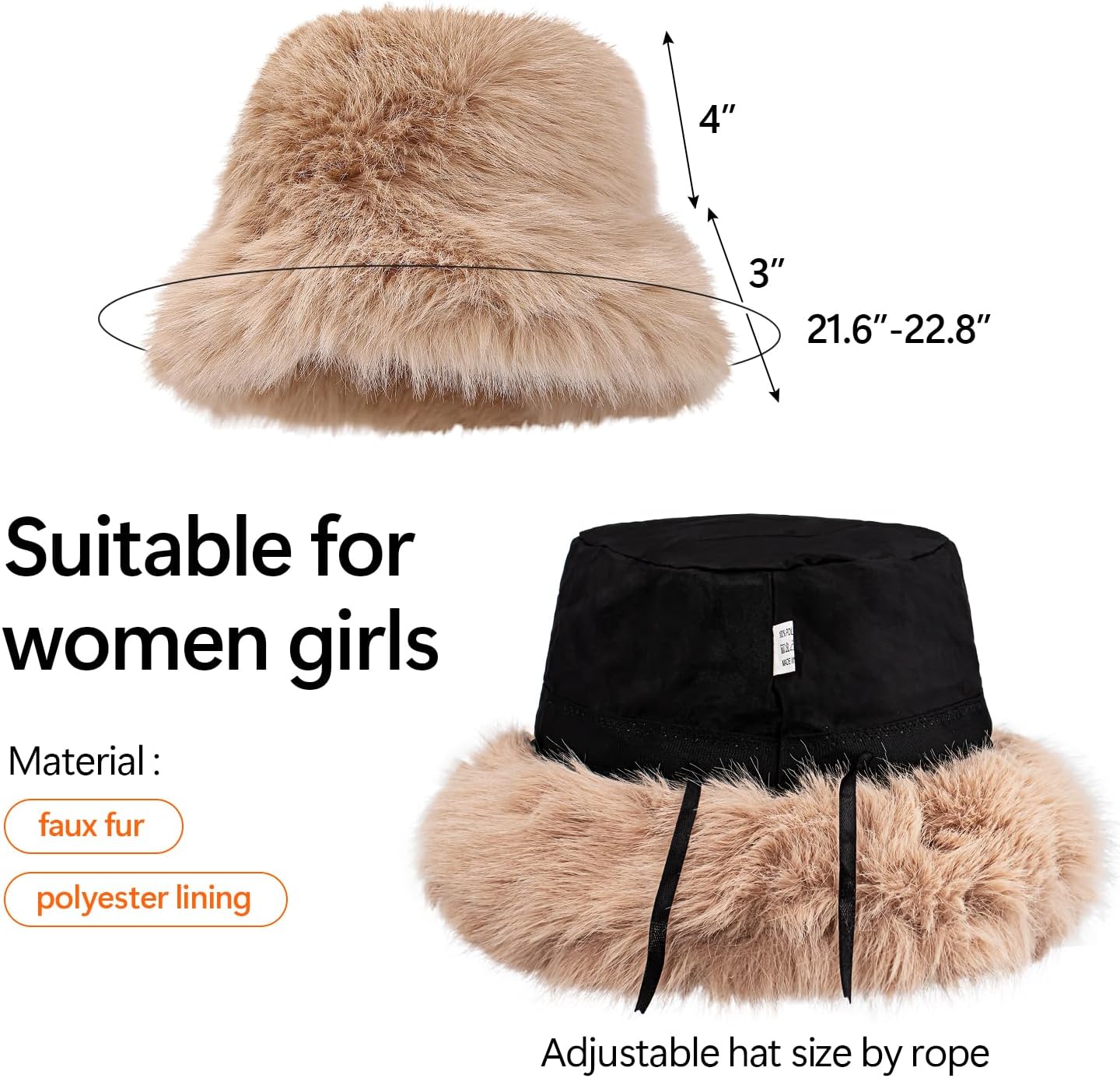 Peicees Faux Fur Hats for Women Winter Furry Bucket Hat Fuzzy Russian Ushanka for Ladies Warm Cute - Image 3