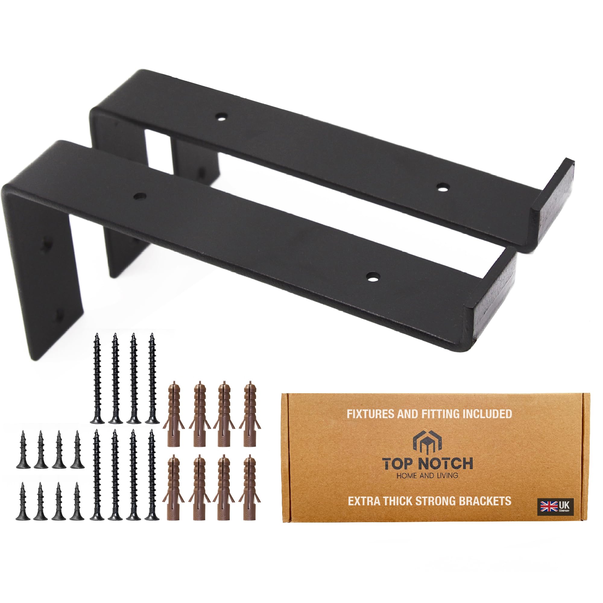 Top Notch Home and Living Heavy Duty Metal Shelf Brackets, Black, Pack of 2 Down Brackets