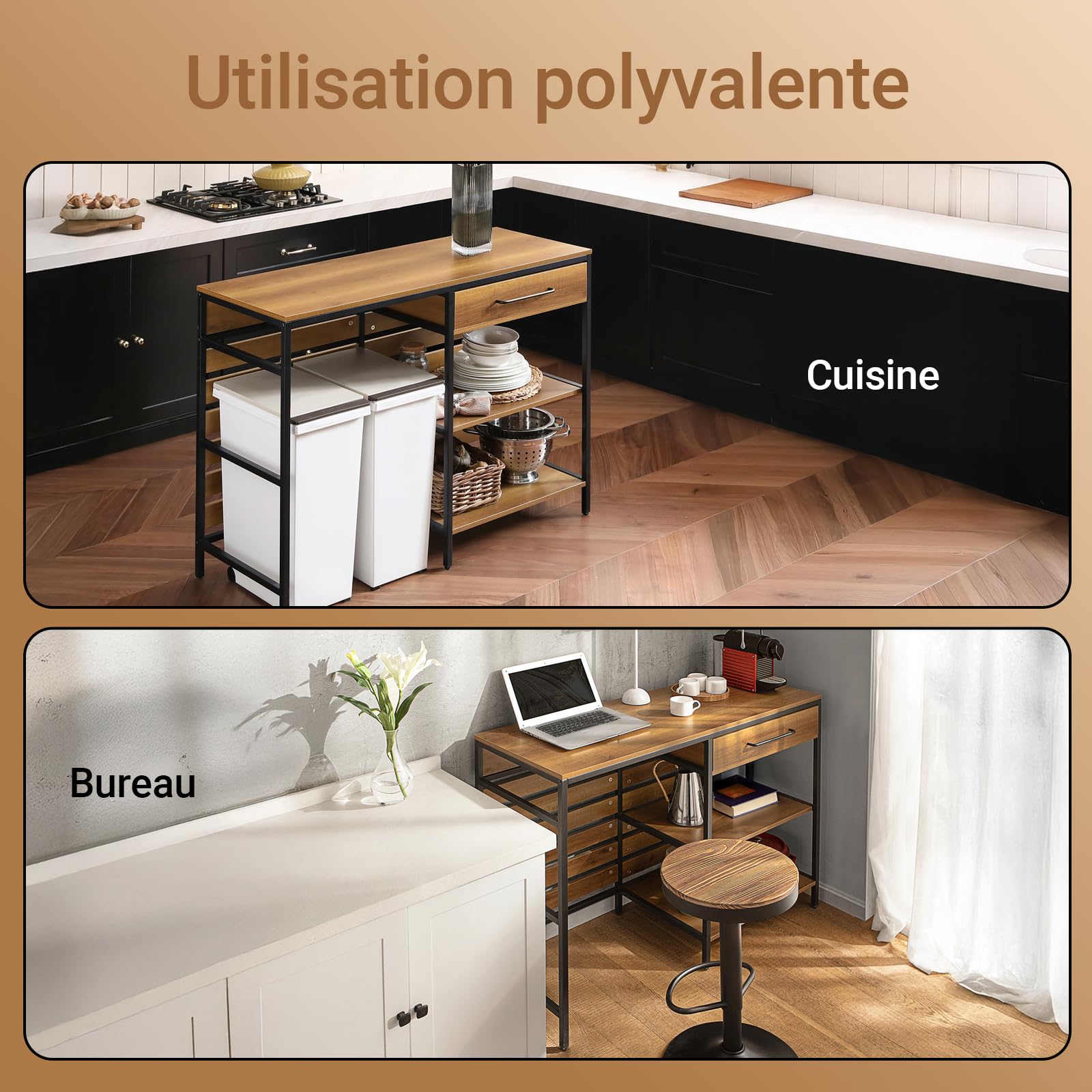 SoBuy Desserte de Cuisine Autoportante, tiroir & 2 étagères, 120x90x45cm