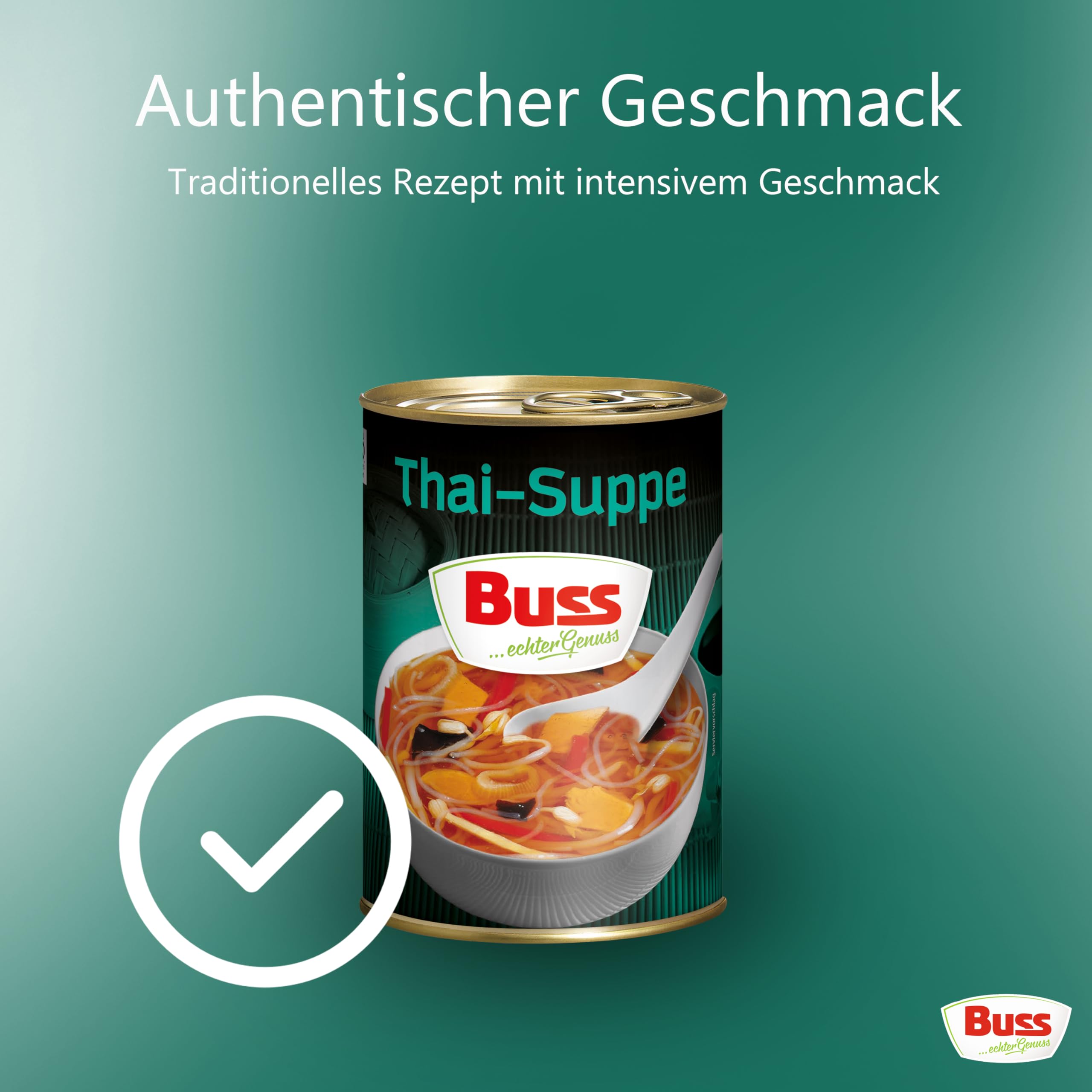 Buss Asia Suppen - Leckere Thaisuppe Bangkok, 12 x 400g | Suppe mit Gemüse, Glasnudeln und Hühnerfleisch - Schnelle Fertiggerichte zum Aufwärmen in Mikrowelle & Topf
