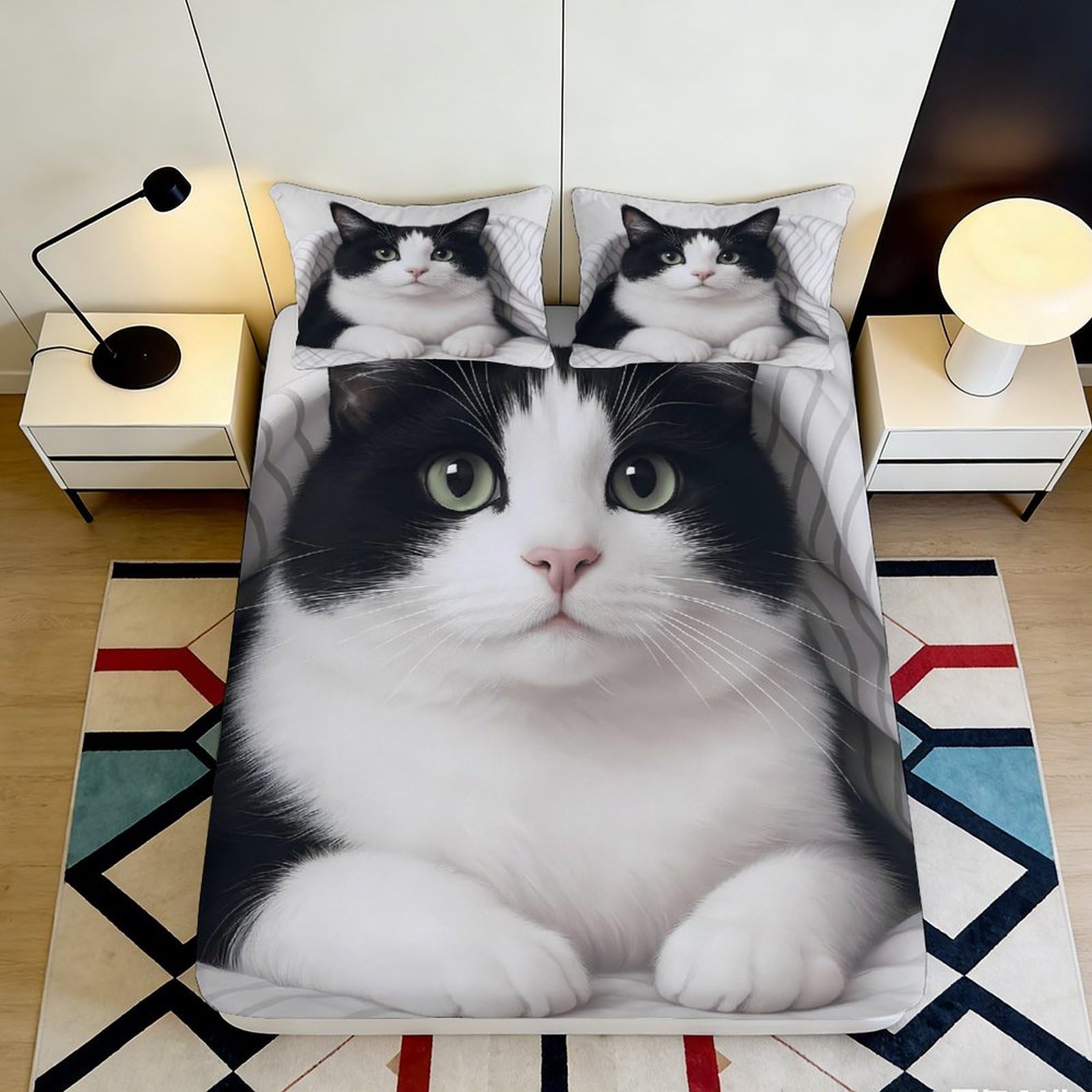 Tjiqhvmrn Style-5 3D Printed Cat Design Fitted Sheet Microfiber Deep Pocket Elastic Hem For Bedroom Bedding Cat Mattress Fitted Cover Washable Mattress Protection 90X200x25cm