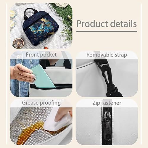 Vista 19 de doginthehole Bolsa de almuerzo portátil de teñido anudado azul, bolsa de almuerzo, organizador reutilizable, hielera para adultos, al aire libre