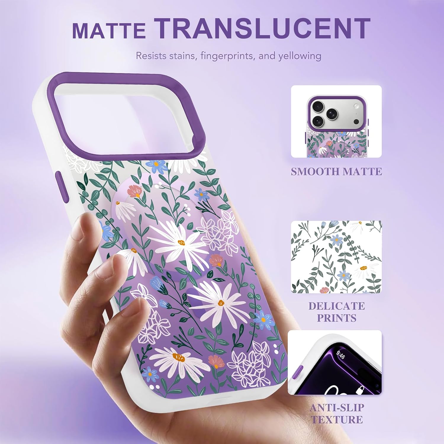 Magnetic for iPhone 17 Pro Max Case [Compatible with MagSafe] Pretty Gradient Daisy Flower Floral Pattern Design, Slim Shockproof Jelly Cover for Women Girls, Purple