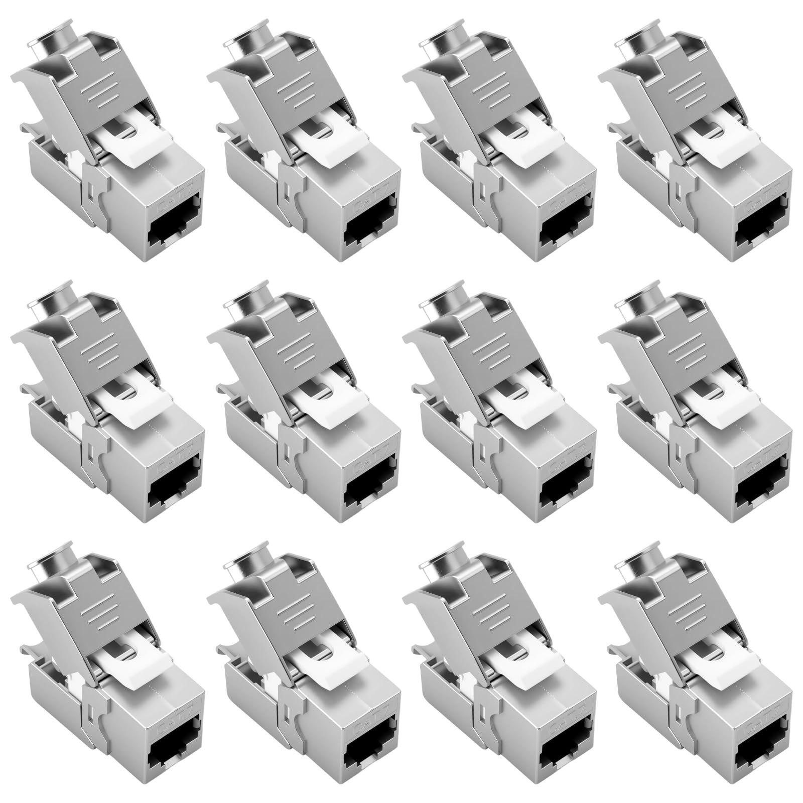12 Stück CAT 7 Keystone RJ45 Modul Buchse für CAT7 CAT6 CAT6a, Werkzeugloses LSA, 10 Gbit/s Übertragung, Vollgeschirmt STP, Vergoldete Kontakte, CAT 7 Keystone Jackfür Patchpanel und Netzwerkdosen