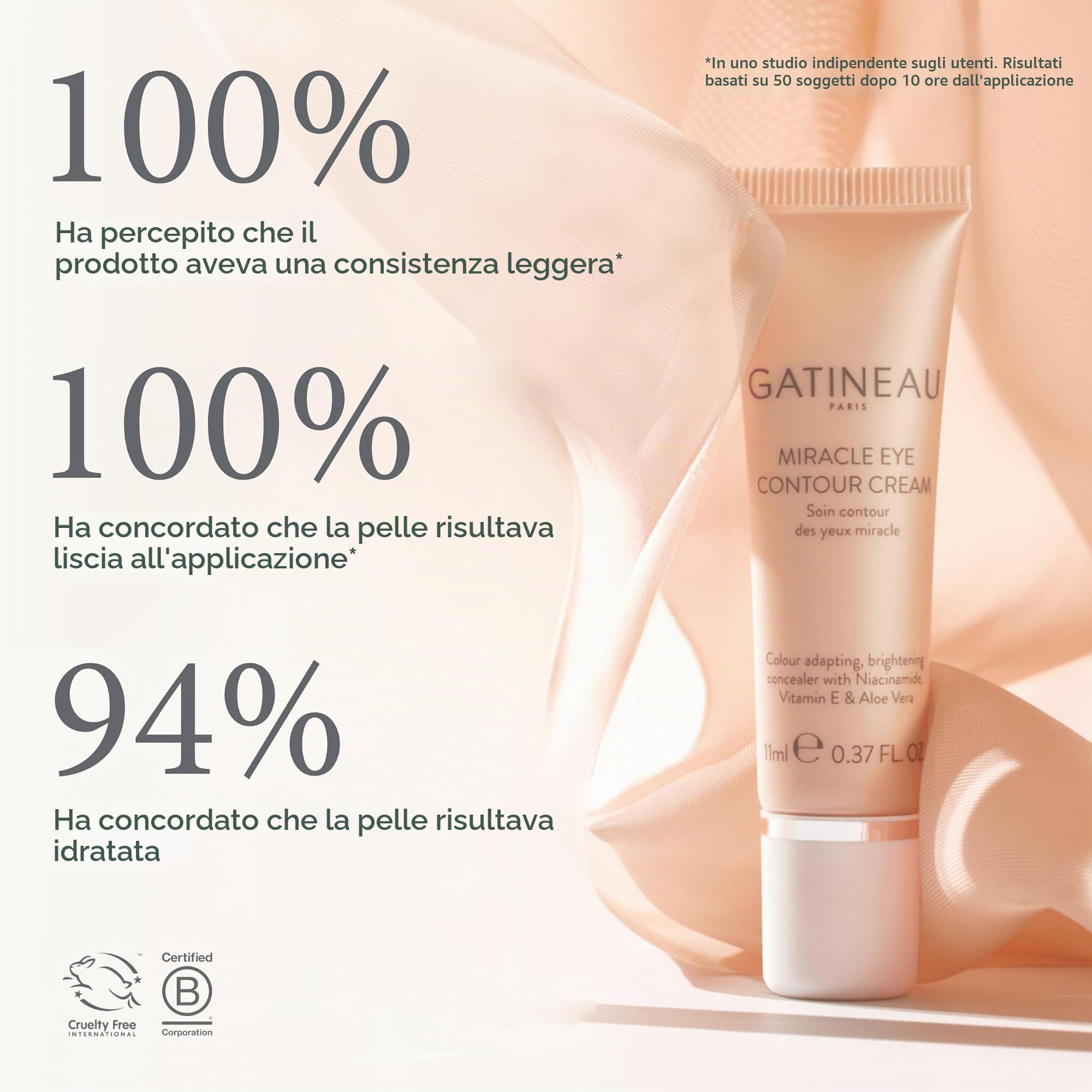 GATINEAU Miracle Eye Contour Cream - 30 ml, trucco + cura della pelle, correttore illuminante per occhi, leviga le linee sottili, nasconde occhiaie e imperfezioni, vitamina E, niacinamide e aloe vera