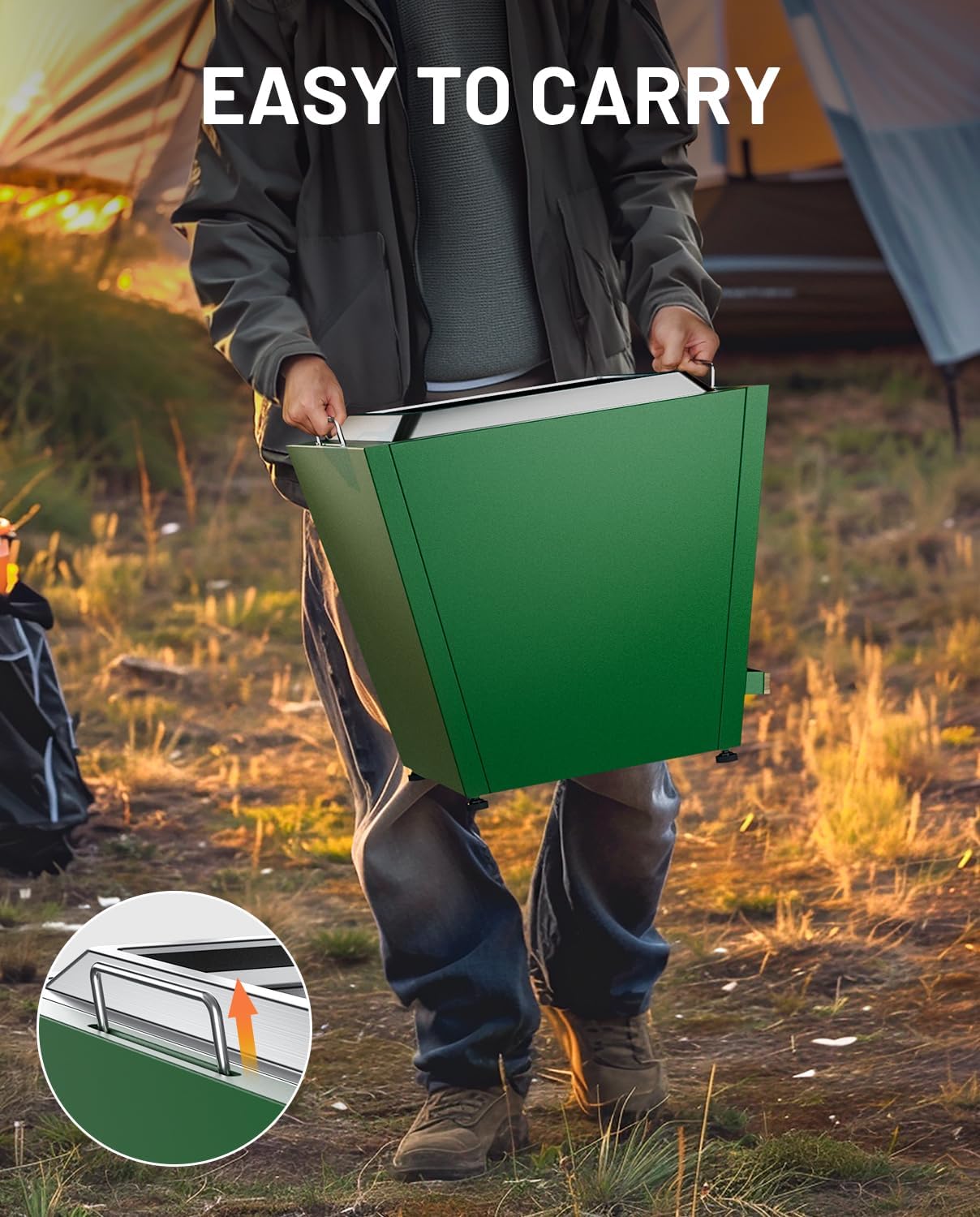 LEGACY HEATING Smokeless Fire Pit, Portable Outdoor Firepits 20 inch, Carry Handle for Backyard Patio Camping Bonfire, Stainless Steel, Ideal for 4-8 People, 32.19 lbs, Green, Cyberpit One