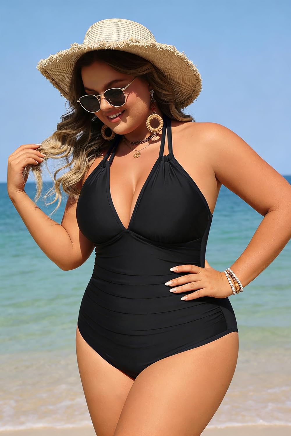 Aqua Eve Plus Size Swimsuits One Piece Bathing Suit for Women Tummy Control Sexy Halter Swimwear - Image 3