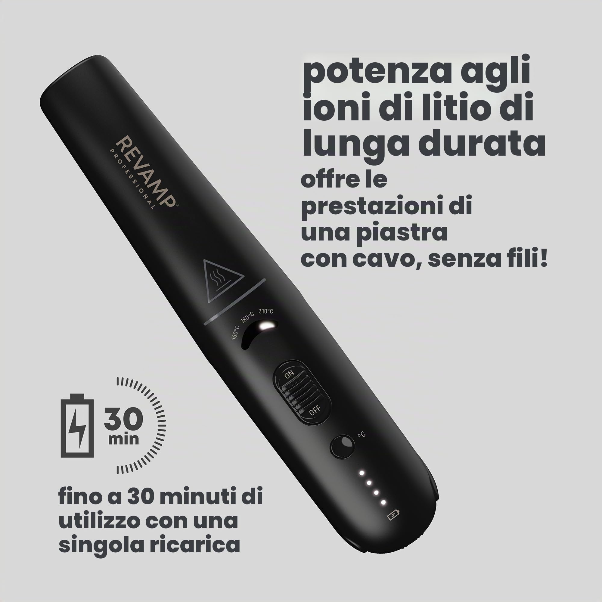 REVAMP Progloss Liberate Compact Piastra Senza Fili - Ceramica, Nero | Portatile, Tecnologia Ionica, Oli Liscianti, Anticrespo, 160-210 °C, Compatta