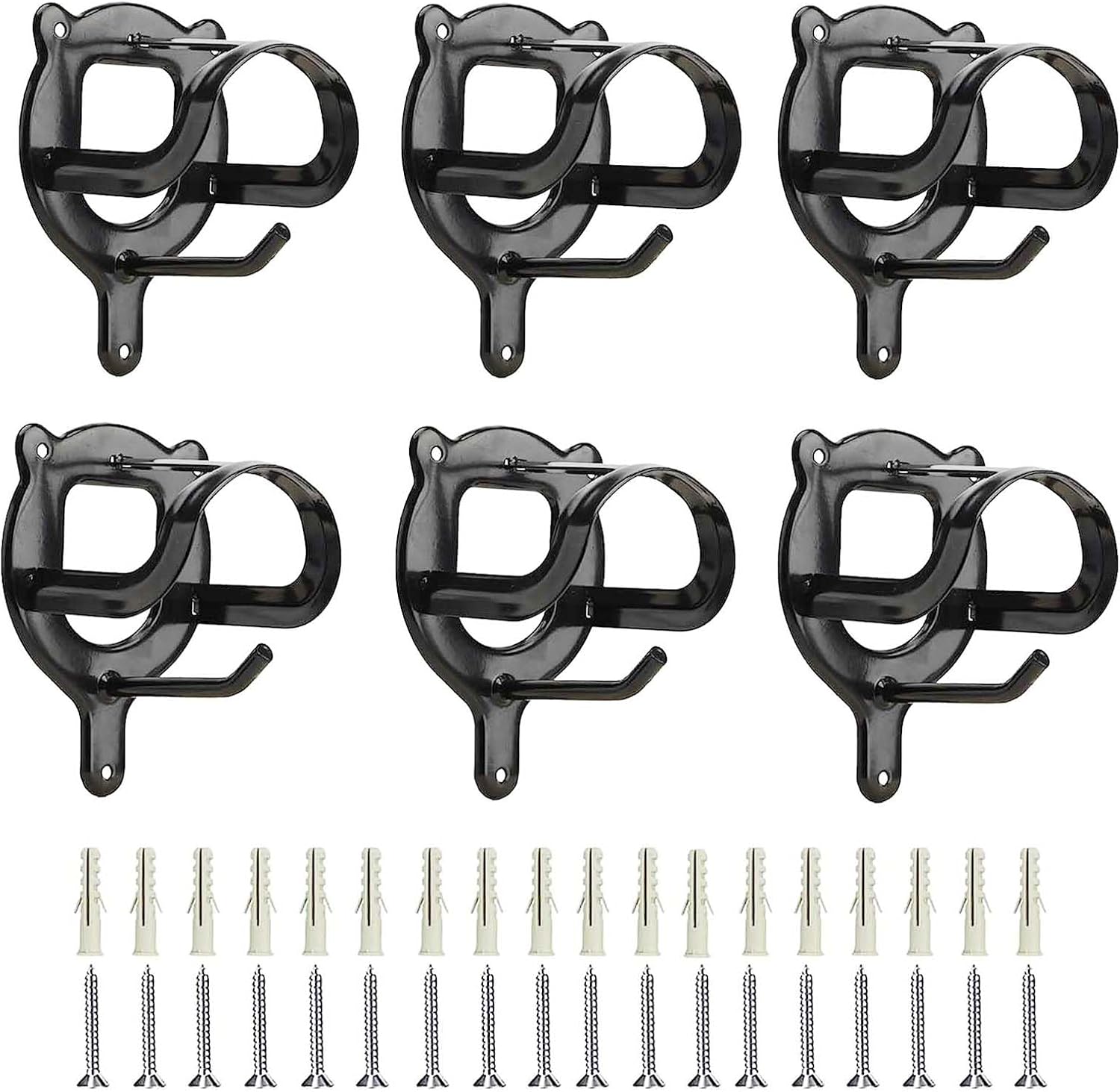 6 Counts Horse Bridle Rack Bracket Hooks Metal Halter Hanger with Tubes and Screws for Horse Barn Supplies, Black