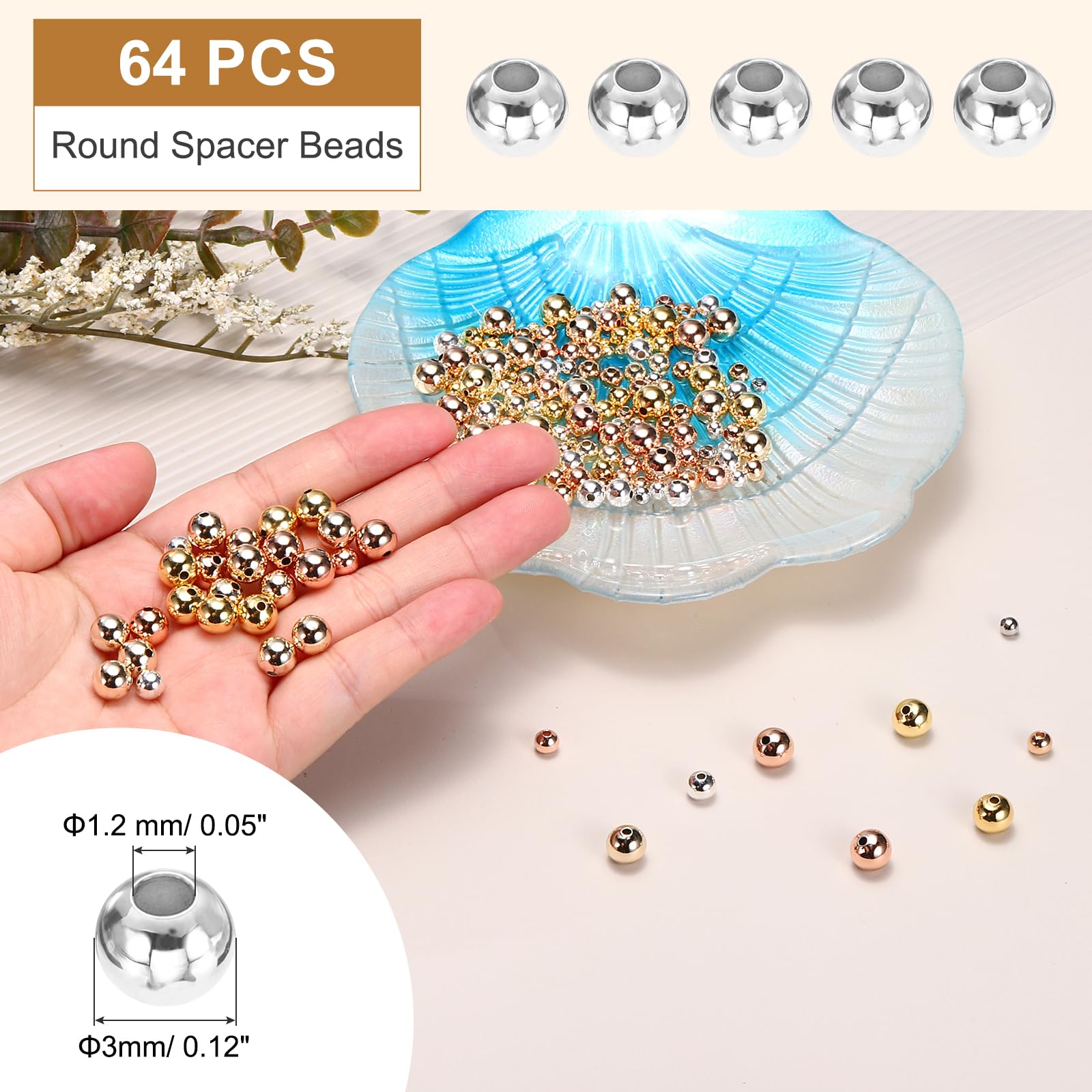 PATIKIL Silver Filled Spacer Beads, 64Pcs 3mm Metal Smooth Round Ball Beads for Bracelet Jewelry Making Necklace DIY - Image 2