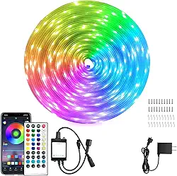Fita de LED para ambientes externos de 20 metros à prova d'água, tiras de luz LED IP68 à prova d'água com controle remoto, sincronização de música RGB para ambientes externos, luzes de LED