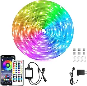 Fita de LED para ambientes externos de 20 metros à prova d'água, tiras de luz LED IP68 à prova d'água com controle remoto, sincronização de música RGB para ambientes externos, luzes de LED