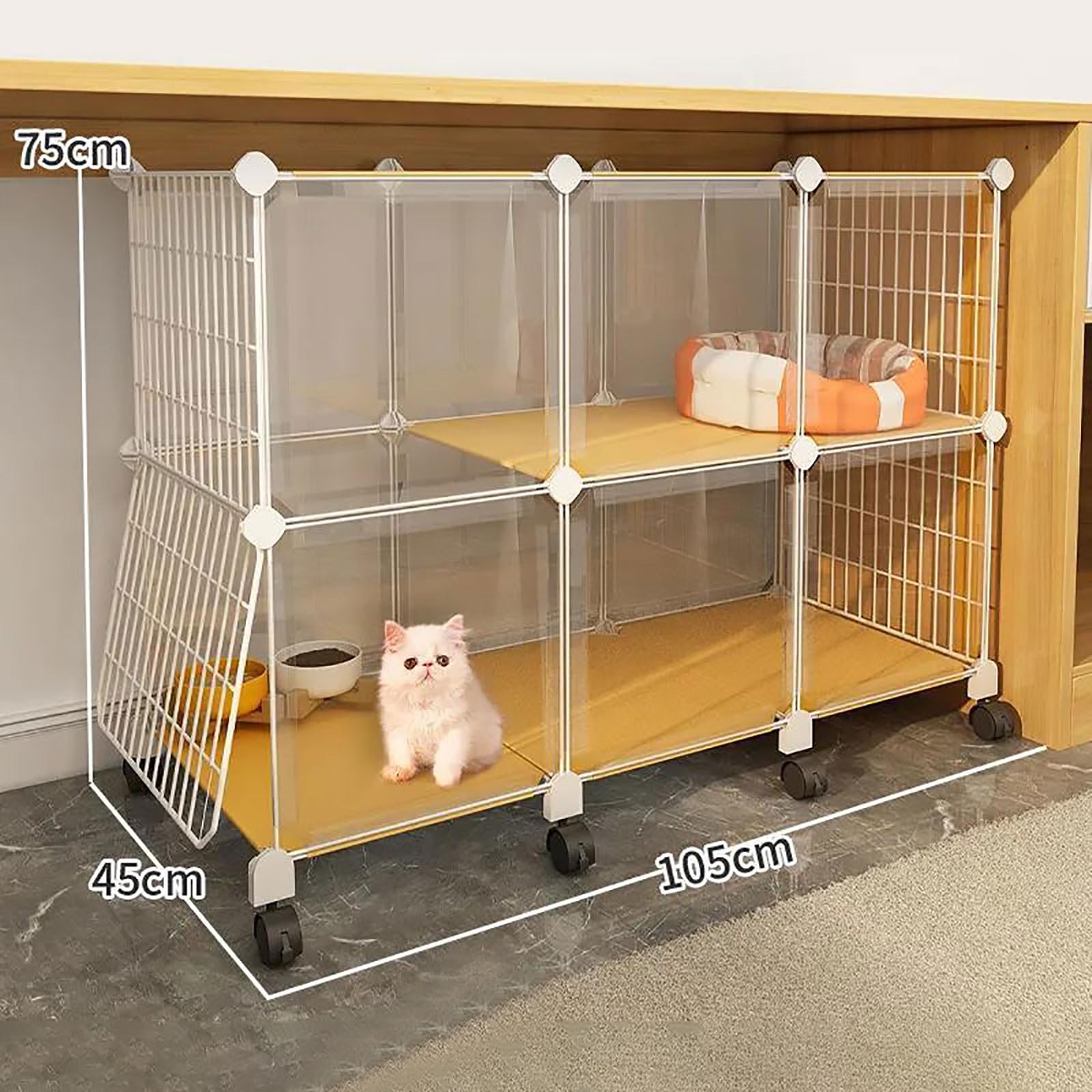 Gabbia per Gatti da Interno, Recinti per Gatti Box per Gatti Fai-da-Te Gabbia per Piccoli Animali Staccabile con Ruota Grande Spazio per Esercizi Ideale per 1-3 Gatti, Conigli e Piccoli Anim