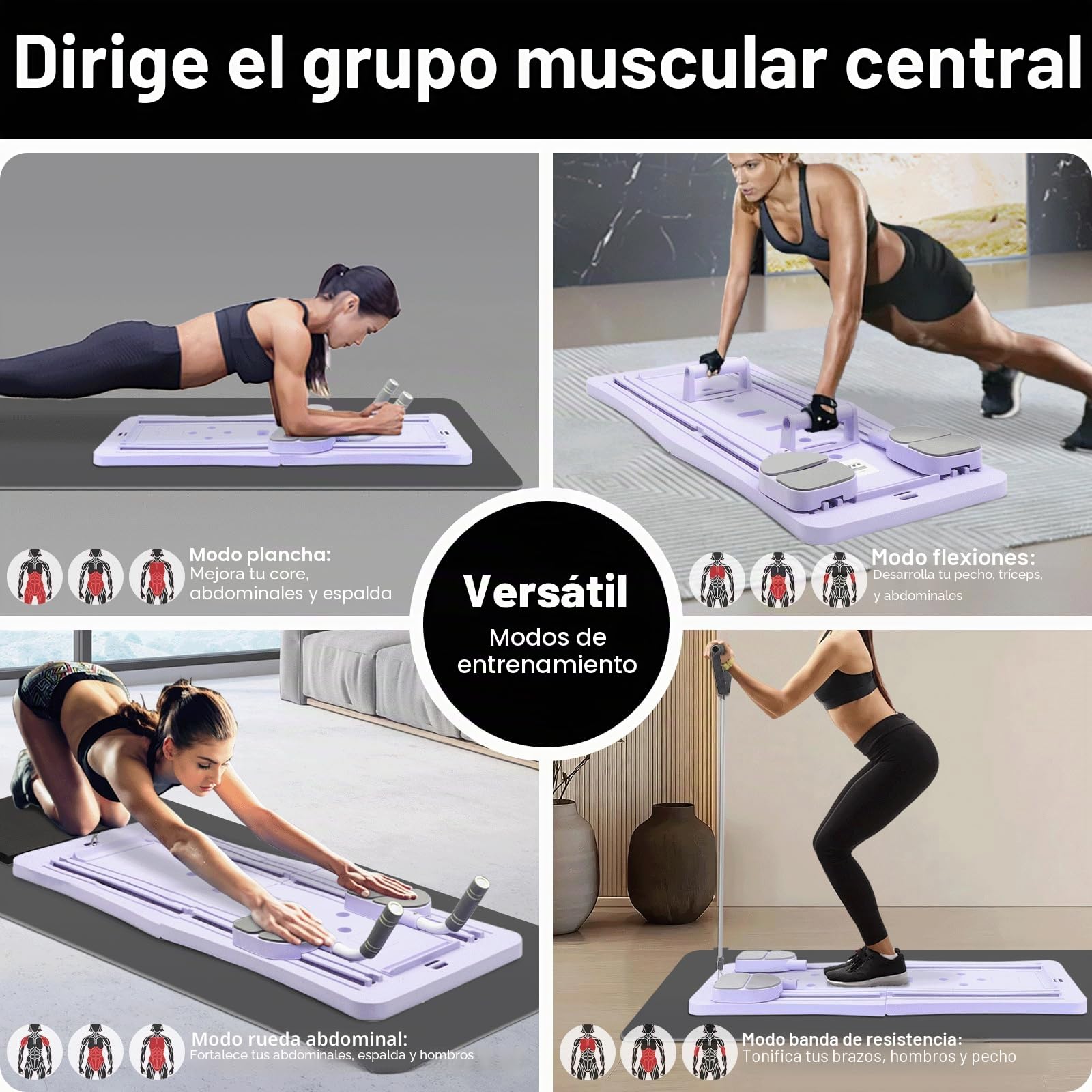 Qivine Pilates Reformer con Rodilleras, Multifuncional Tabla de Pilates en Casa Reformer con Autorrebote, Plegable Pilate Board con Base Deslizante para Ejercicios