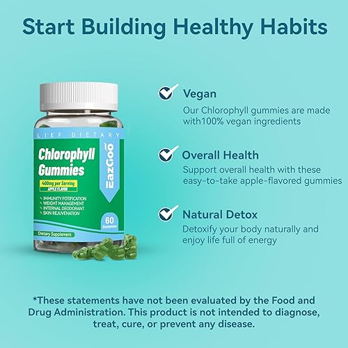 Miniatura 3 de Gomitas de clorofila sin azúcar, vinagre de sidra de manzana, vitamina B12, desodorante natural*, apoya la desintoxicación saludable de la piel y el