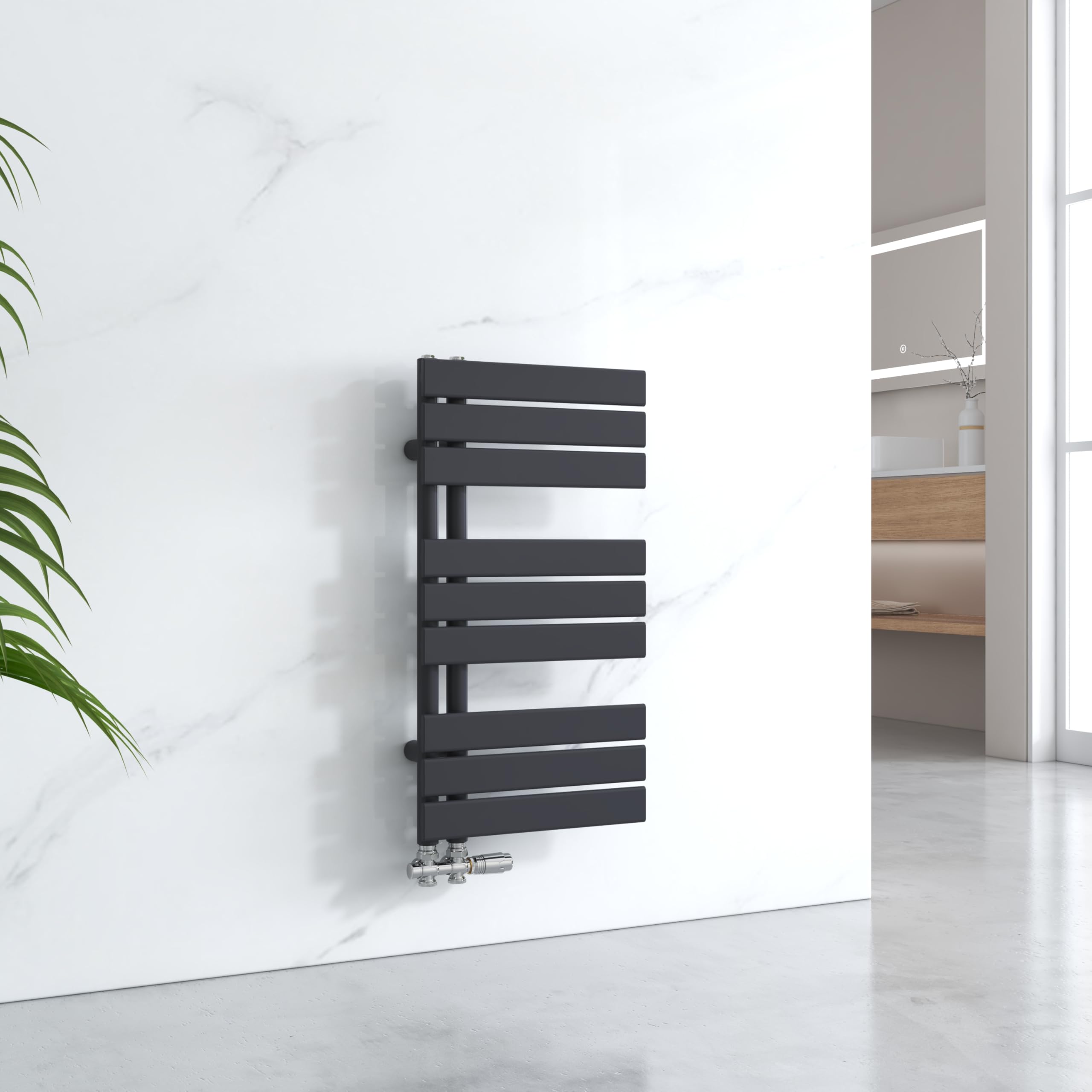 EMKE Radiador de Toallas, 762x400 mm, Negro, 342 vatios | radiador de baño, Soporte para Toallas, con conexión Lateral, Calefactor de Toallas, calefacción de baño