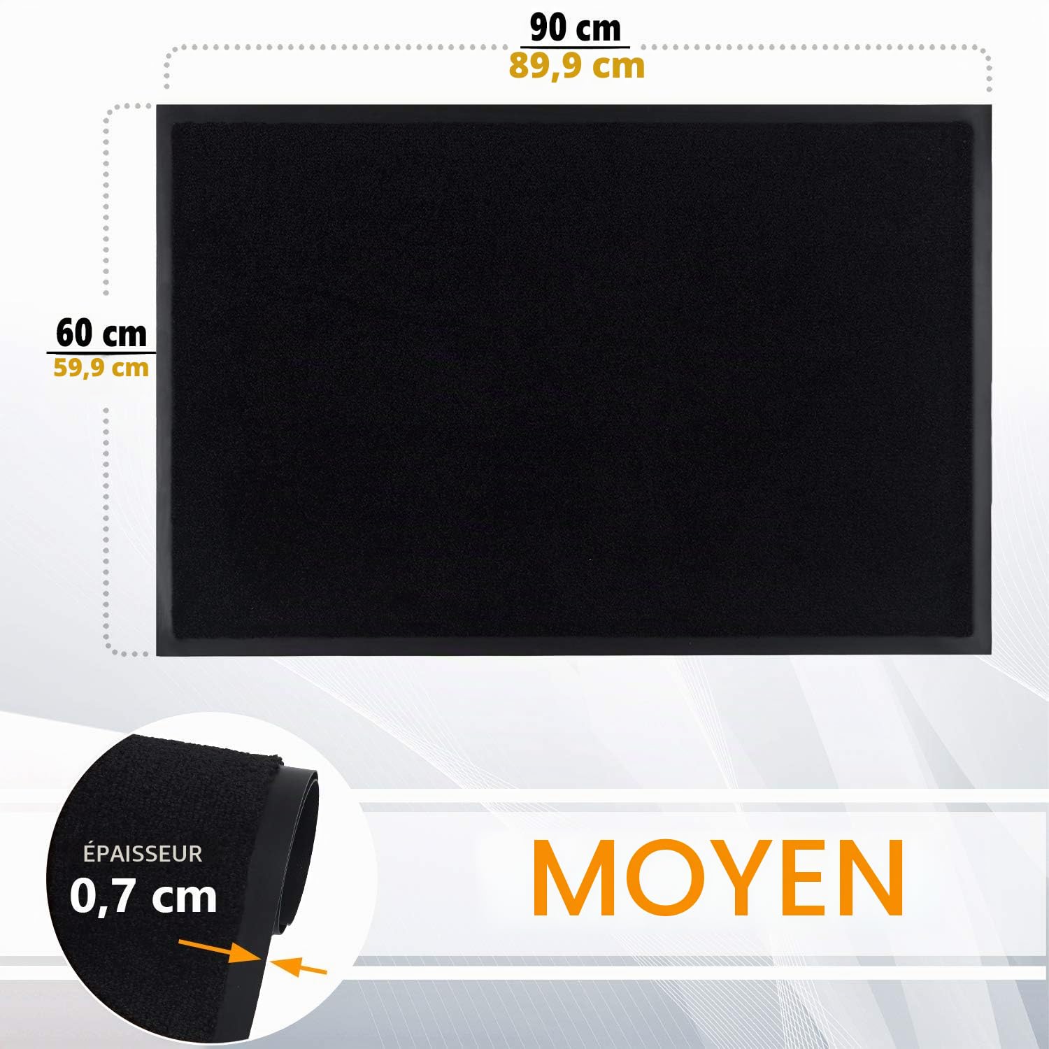 GadHome Tapis de Porte, Noir 60x90 cm|Tapis de Porte extérieur, imperméable, Lavable, Tapis Robuste antidérapant, retient la poussière, paillasson, Couloir, entrée, Cuisine, Chambre
