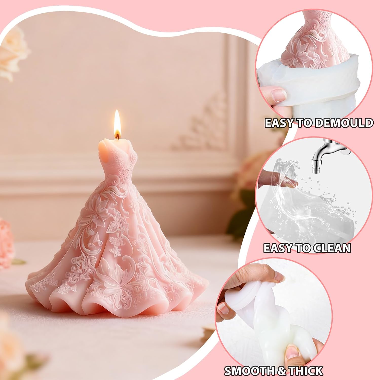 Bride Dress Candle Molds, Skirt Princess Dress Silicone Mold for Candle Making, Epoxy Resin Casting Mold for Soap Handcraft, Perfect for Wedding Party Dinner Home Decor Wedding Valentine's Day Gifts