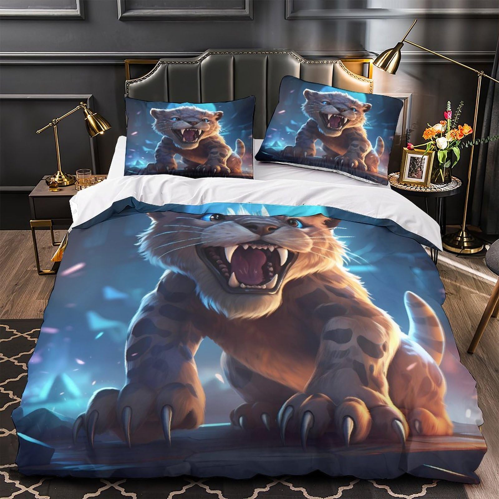 Housse de couette lionceau parure lit microfibre single 135x200