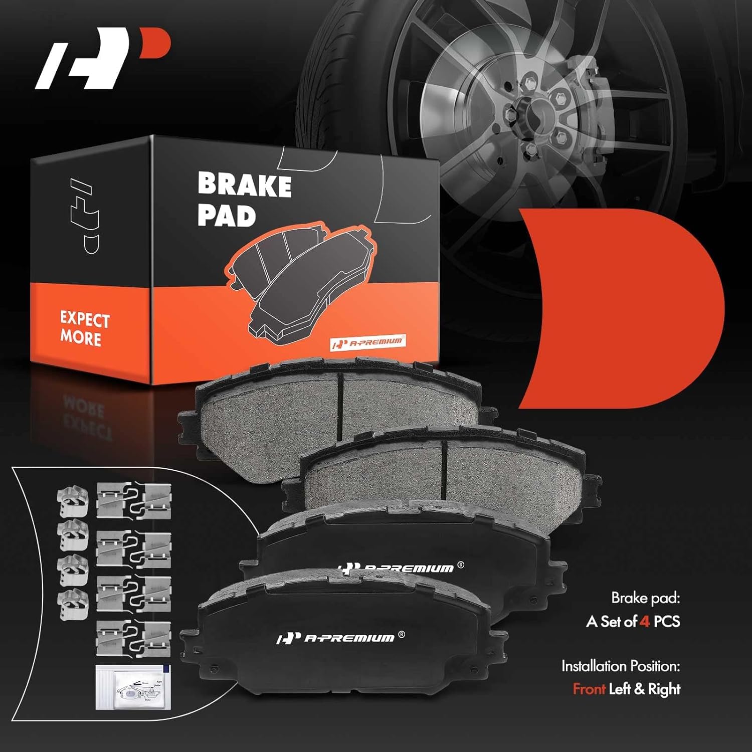 A-Premium Front Ceramic Brake Pads Set Compatible with Toyota, Lexus, Scion and Pontiac Models - Corolla, Matrix, Prius V, RAV4, HS250h, xD, xB, Vibe, with Hardware, 4-Pack