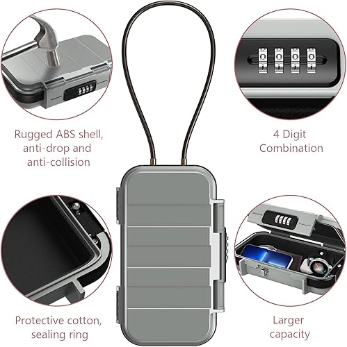 Miniatura 3 de LOFICOPER Caja de seguridad portátil, combinación de 4 dígitos, caja de seguridad de viaje impermeable, pequeña caja fuerte de playa con cadena