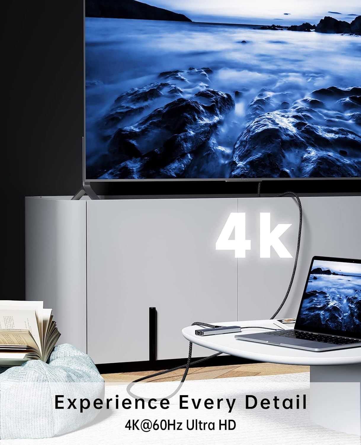 USB C Hub Ethernet, 7 in 1 USB Hub Multiport Adapter for Laptop, HDMI 4K, 1Gbps Ethernet, 100W Power Delivery, USB 3.0, SD/TF Card Reader, Hub USB Adapter for MacBook, iPad Pro, XPS