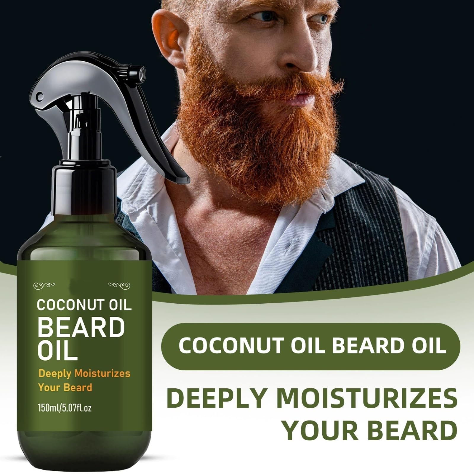 Spray per barba con olio di cocco per uomo, olio smischiante leggero per la barba, arricchito con vaniglia e orchidea, cura senza risciacquo ad assorbimento rapido, idrata e disciplina, 150 ml