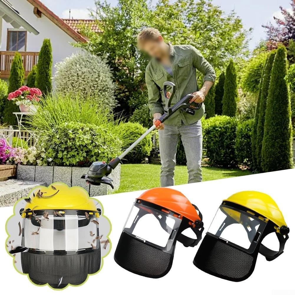 Casco de seguridad, máscara protectora para cortacésped, malla de alambre superior amarilla para salpicaduras para sombrero de impacto, para jardineros, paisajismo, corte de césped, recorte de árboles