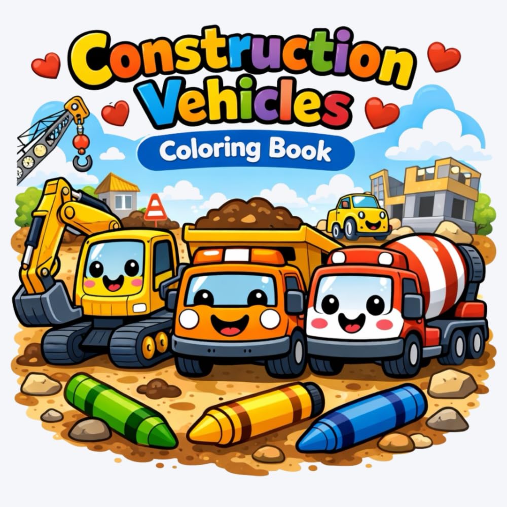Construction Vehicles Coloring Book for Toddlers Ages 1–3: Big Simple Construction Vehicles for Toddlers Ages 1–3