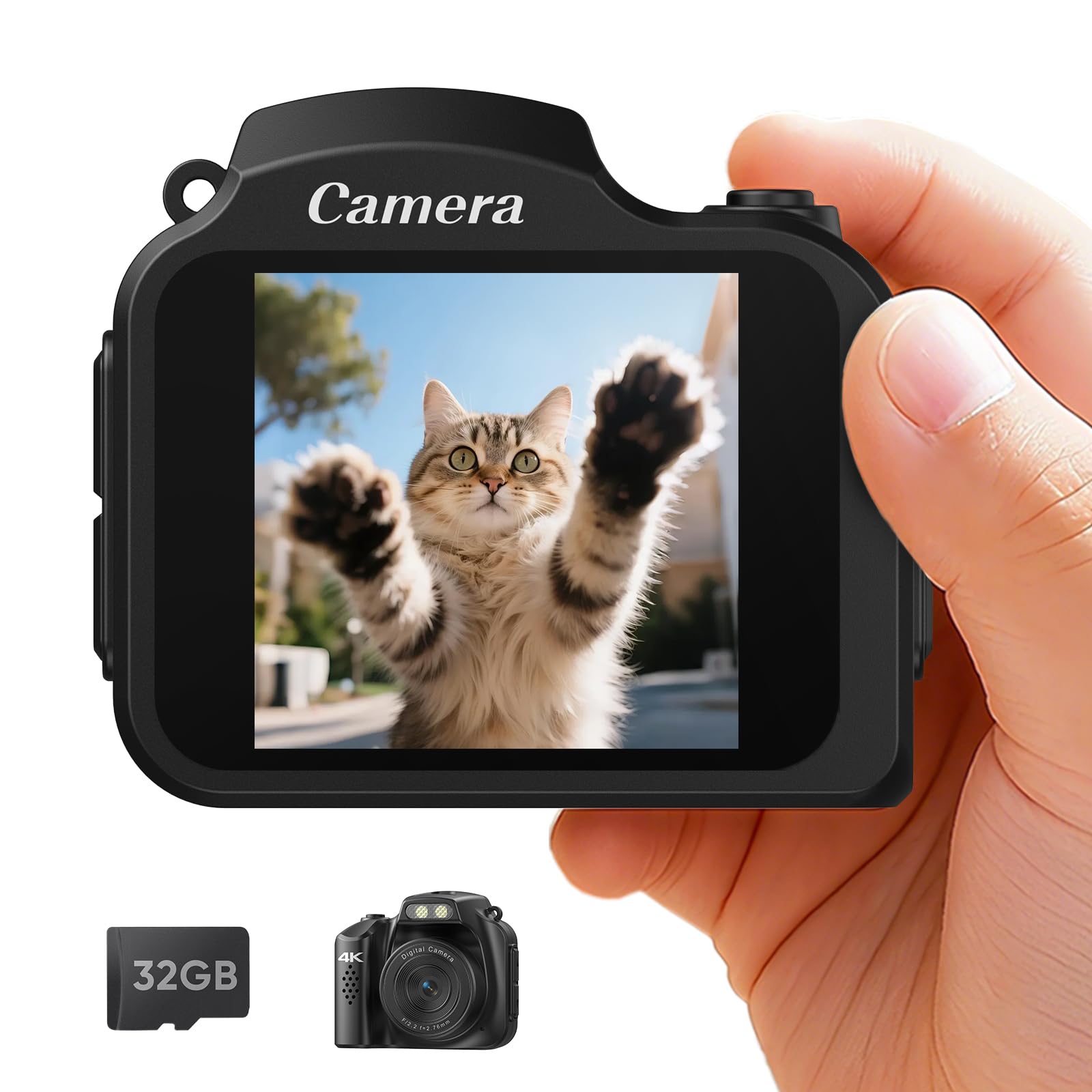 Mini Keychain Camera - 4K Mini Retro Digital Camera - Tiny Pocket Size Photo Video Cameras with 32GB Card - Small Compact Micro Portable Video Recorder for Travel Study Recording(Black)-picture-32