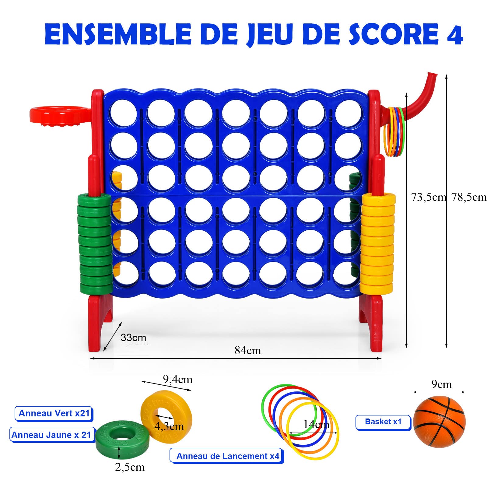 DREAMADE Puissance 4 Géant pour Enfants sur Pied 84 x 33 x 79 CM avec 42 Anneaux, Levier de Réinitialisation du Jeu, Jeu de Société pour Réunions de Famille,Maternelle,Camping (Rouge)