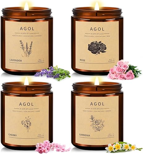 Paquete de 4 velas perfumadas para el hogar, 36 onzas y 200 horas de combustión, velas de soja natural en tarro de ámbar de lujo, juego de velas de