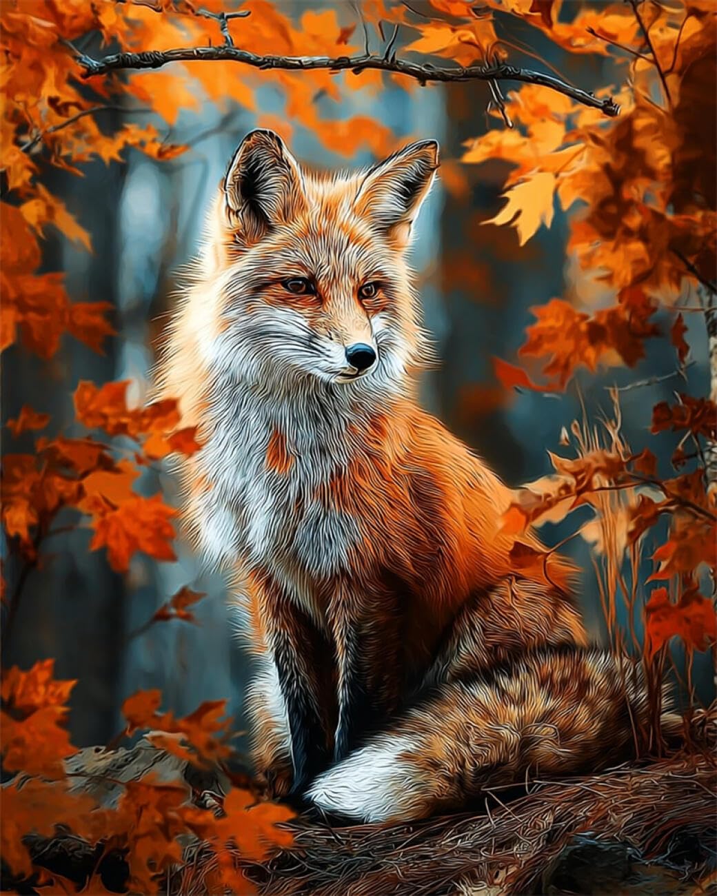 RKFLGEW DIY Seed Bead Embroidery Kits Fox Portrait 30x40cm