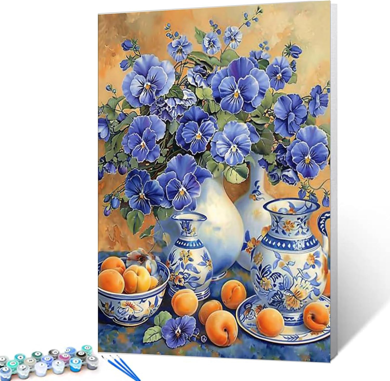 Tucocoo Flower Paint by Bumbers for Adults Beginner Bule Flowers Vase DIY Paint by Numbers Acrylic Paint Canvas Vintage Exquisite Bedroom Decor Painting Kits Flower Furit Art 16x20 Inch （DIY Frame ）
