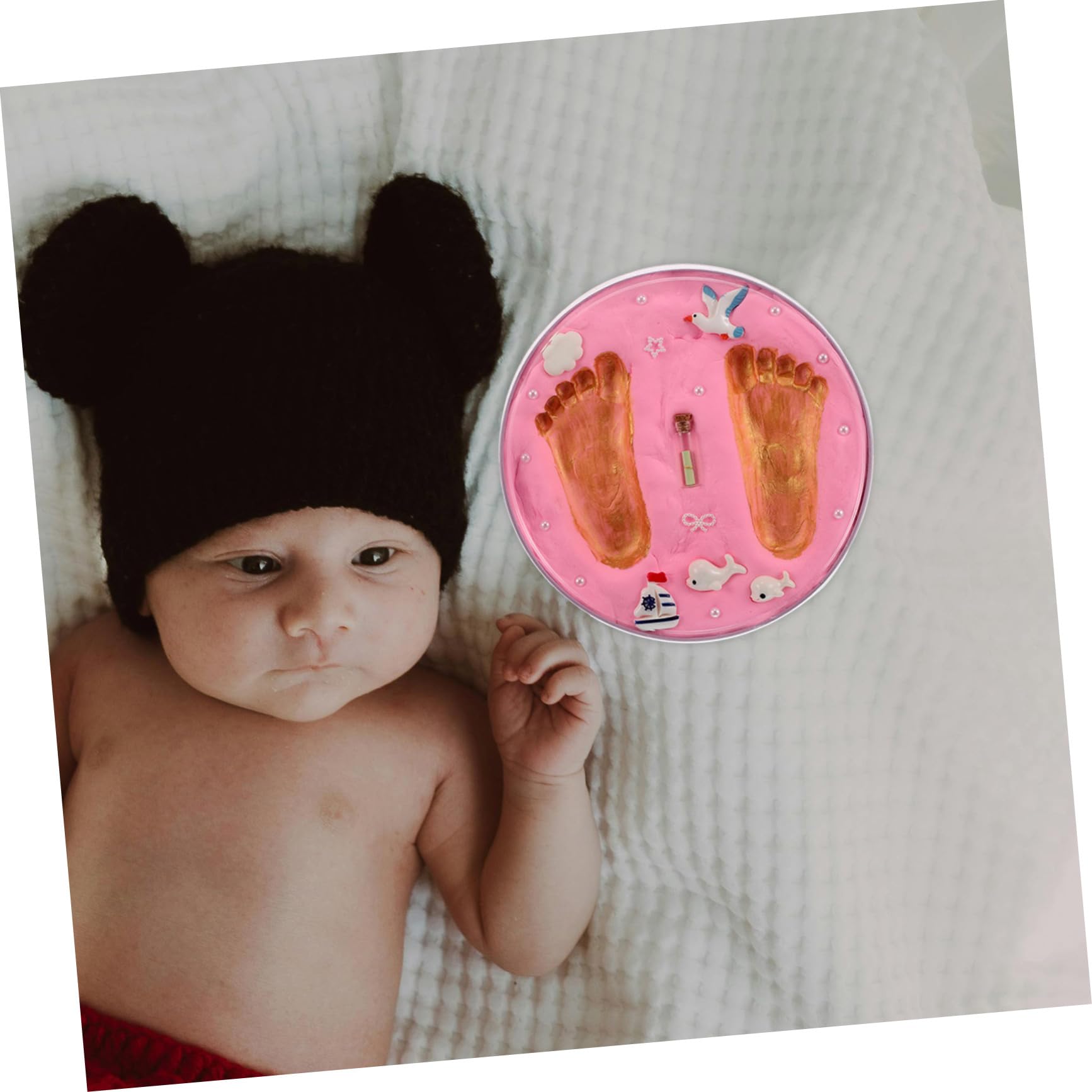 Kit de Moulage D'empreintes de Main de Bébé Rose, Facile à Utiliser