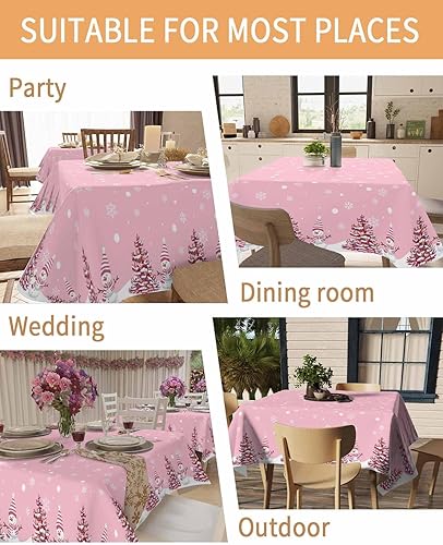 Miniatura 5 de Manteles de Navidad rectangulares de 60 x 84 pulgadas, decoración de vacaciones de invierno, mantel rojo muñeco de nieve de Año Nuevo, mantel de