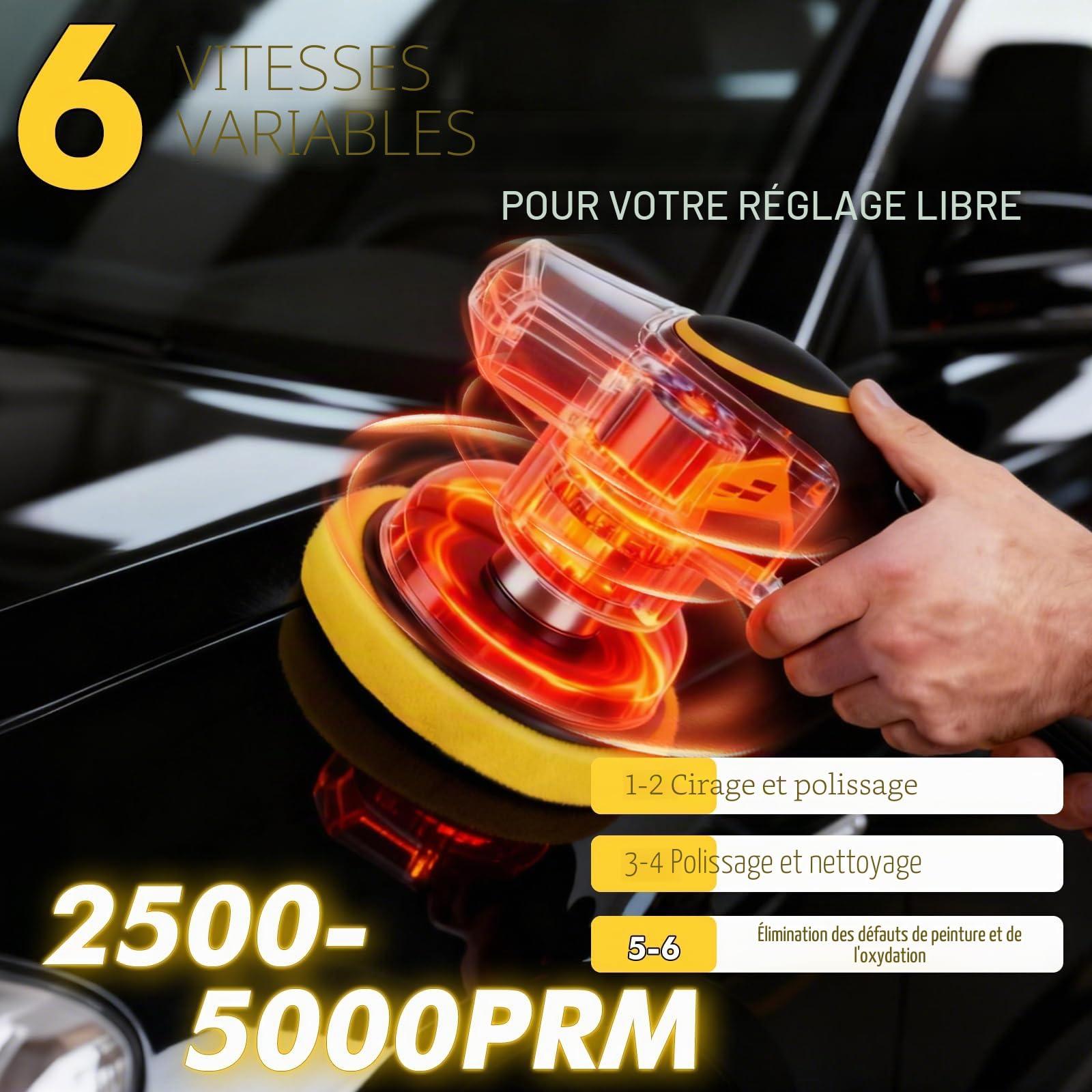 Polisseuse sans fil pour voiture avec 1 batterie de 20 V 4000 mAh, 6 vitesses variables, 2500-5000 tr/min, kit de polissage de 20 pièces pour l'entretien des détails de la voiture et l'élimination des