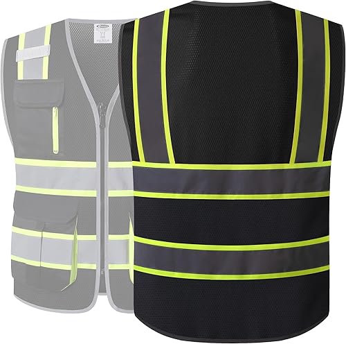 Miniatura 2 de JKSafety Chaleco de seguridad de malla de alta visibilidad con 9 bolsillos para hombres y mujeres, chaleco reflectante de seguridad, cremallera