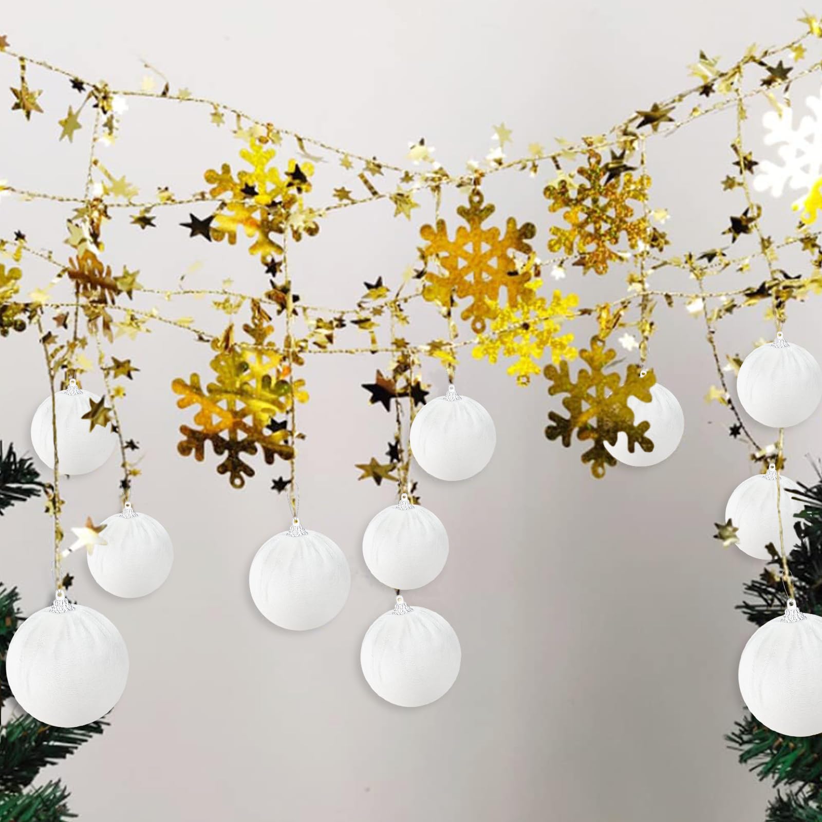 Gresorth 10 Piezas Terciopelo Bola Adorno Plástico Inastillable Tejido Envuelto Bola Flocked Hecho A Mano Colgar Navidad Árbol Inicio Chimenea Blanco