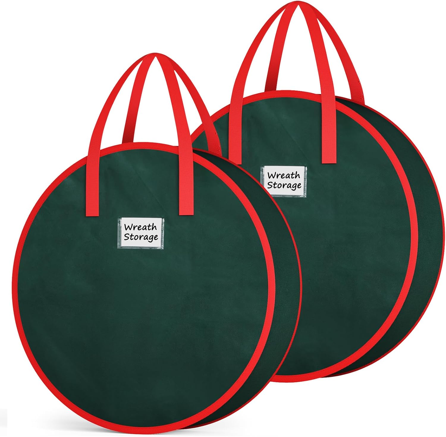 Criusia Wreath Storage Container, 2 Pack Christmas Wreath Storage Bag with Sturdy Handle, Two-Way Zipper,Durable Wreath Storage Organizer Box for Holiday Decoration (Red, 24"x8")