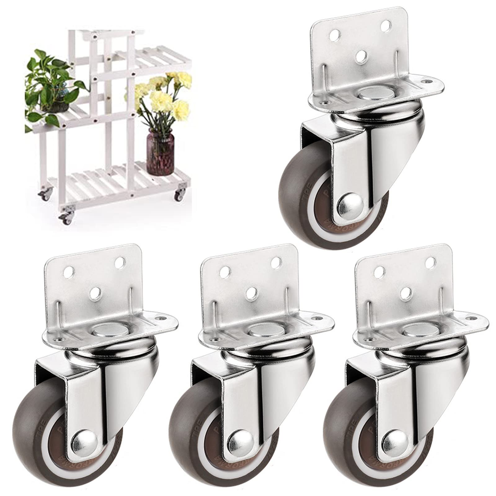 MXXQRHF Heavy Duty Castor Wheels Swivel Rubber Casters with LMounting Plate for Fur & Flower Stands Trolley Includes Screws 4 Universal Size