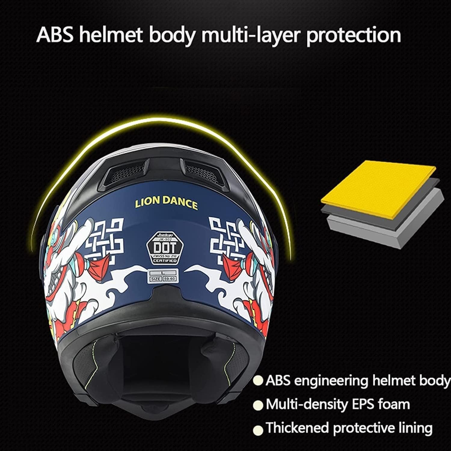 Modułowy kask motocyklowy Bluetooth, certyfikat DOT/ECE, kask szczękowy, na całą twarz, z dwuwarstwowym wizjerem i mikrofonem, dla dorosłych mężczyzn i kobiet (57 ~ 64 cm)