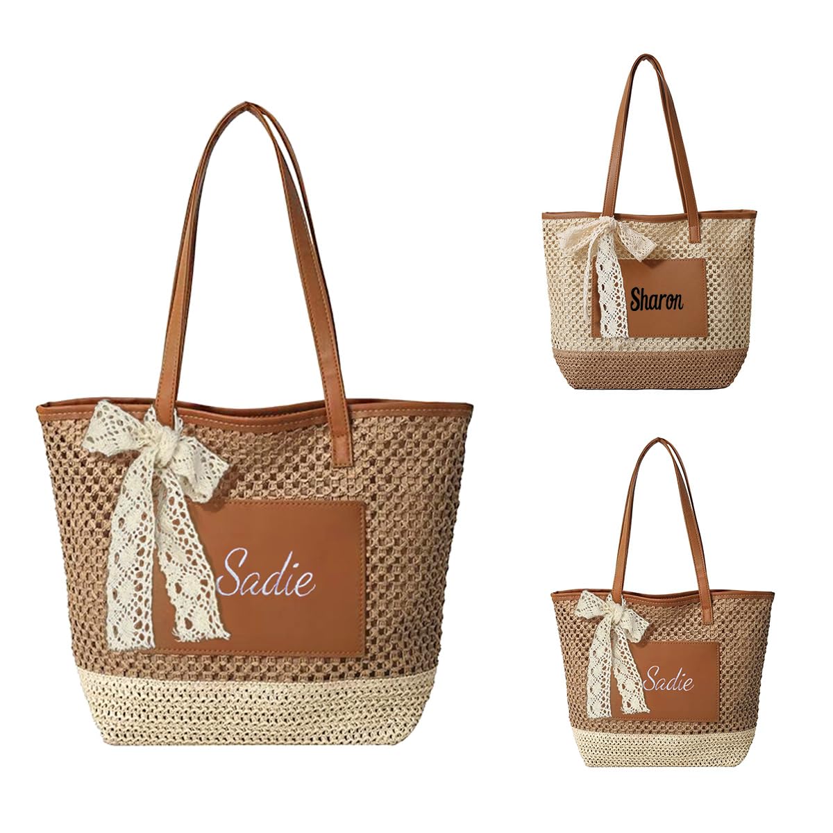 Personalized Straw Tote Bag for Women, Custom Large Beach Bag Embroidered Name,Lightweight Summer Shoulder Bag