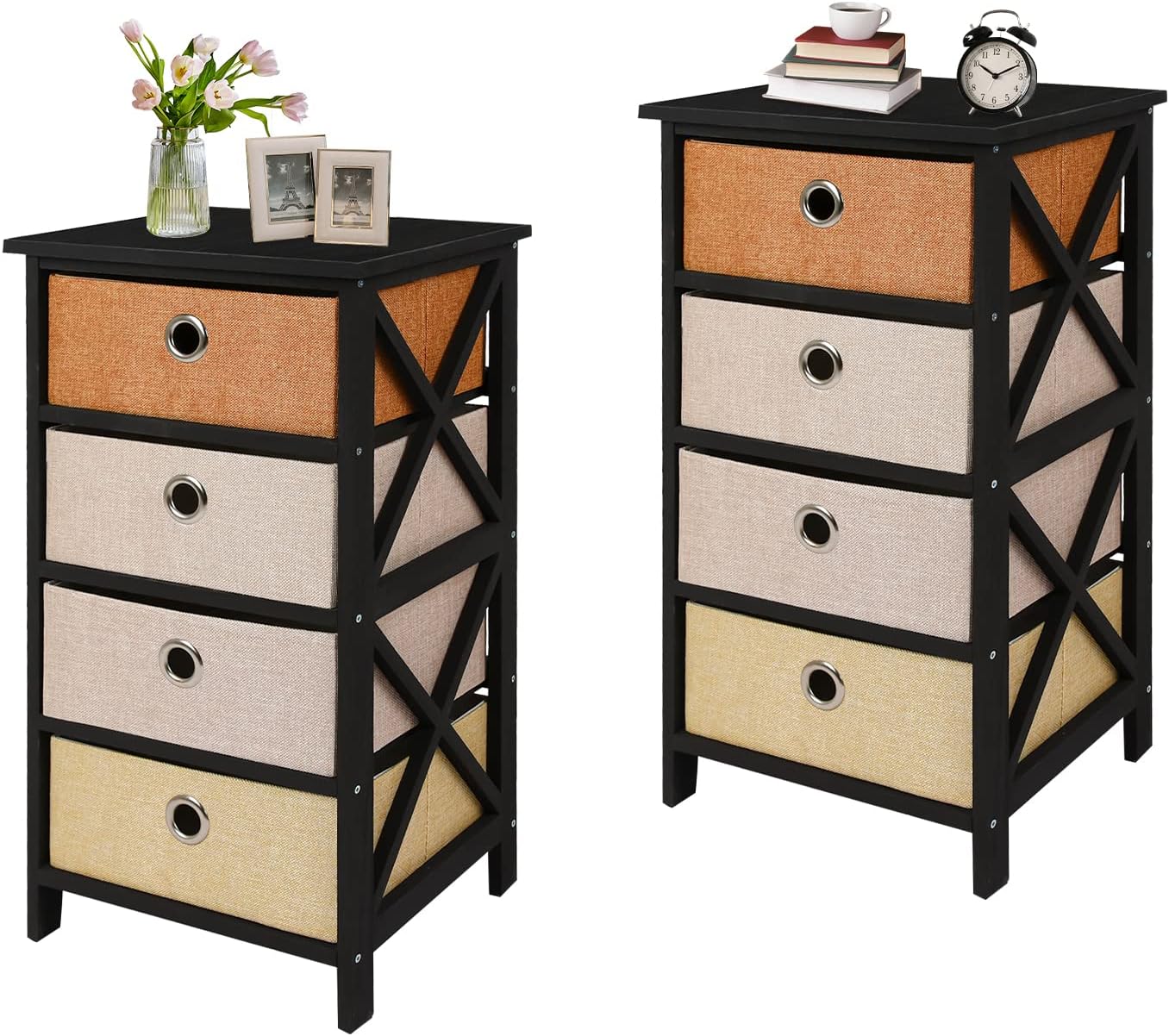 Babion Nightstand Set of 2, with 4 Drawers, Wood Frame